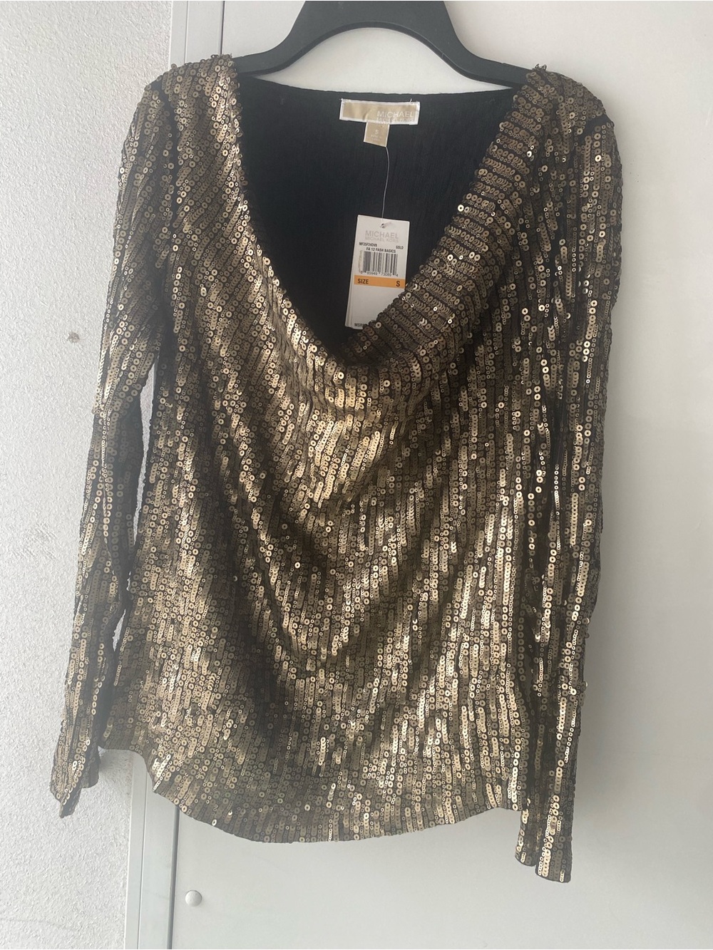 MICHAEL Michael Kors Gold Sequin Cowl Neck Top